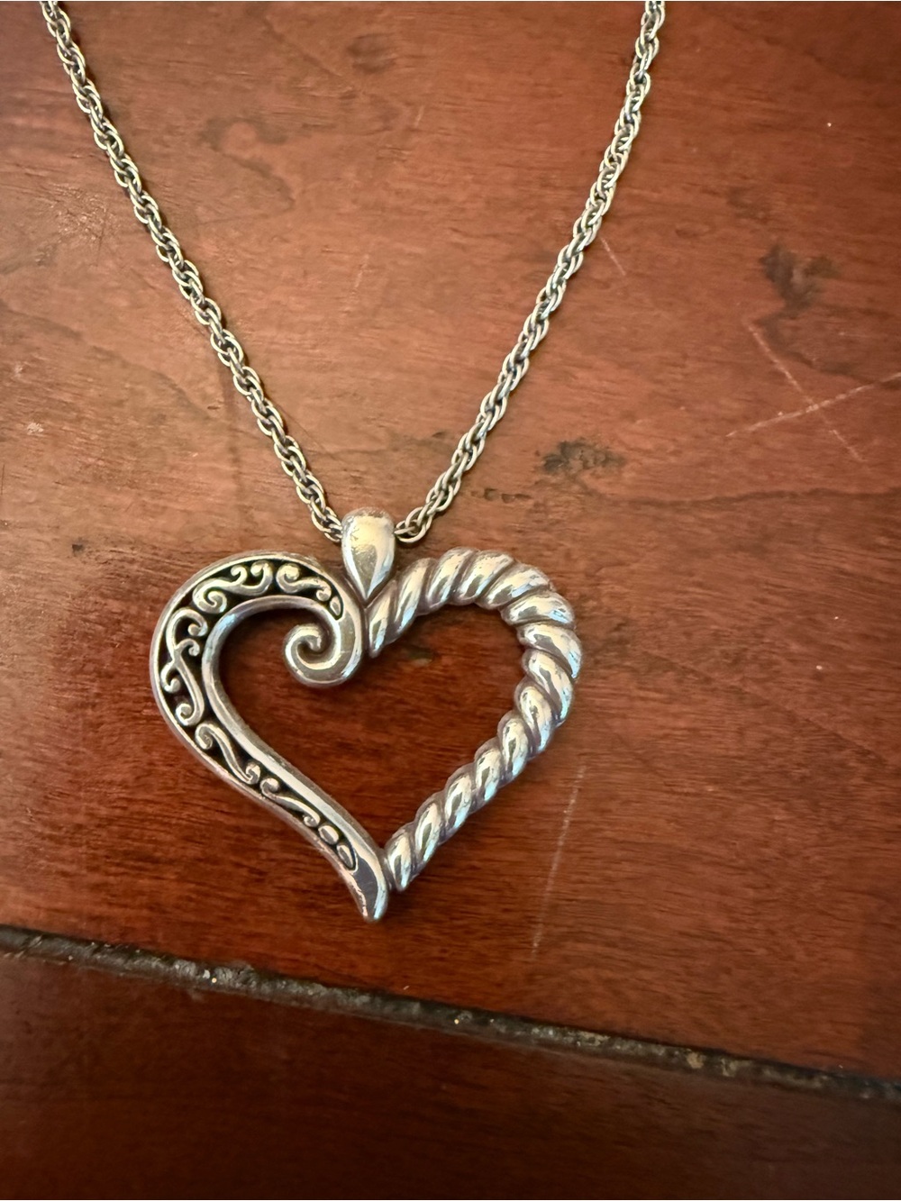 Brighton  Silver Heart Pendant Necklace - Twisted & Filigree Design
